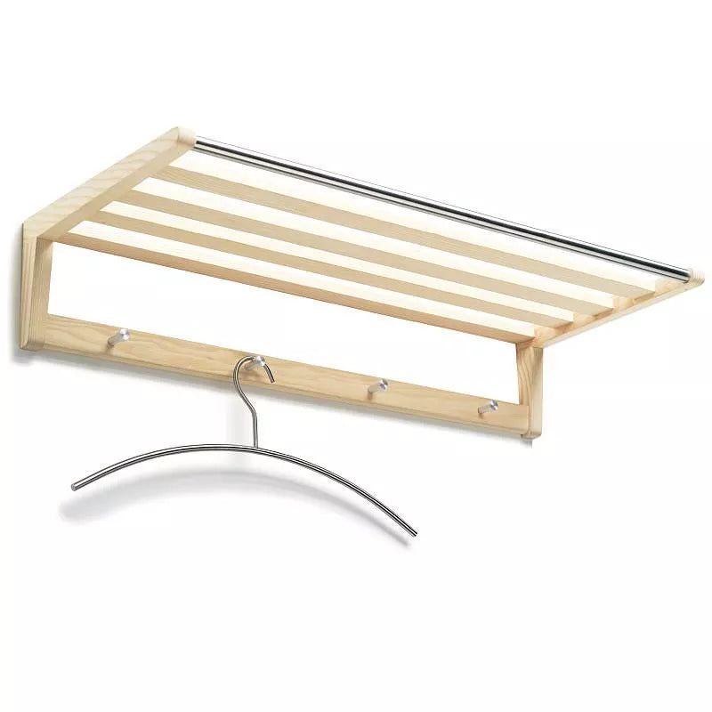 Wandgarderobe „Gaston“ aus massiver Esche mit Edelstahlstange und 4 Kleiderhaken