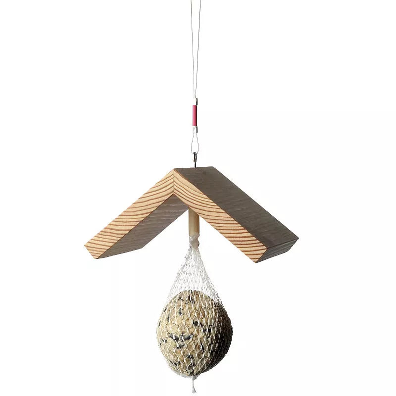 Vogeldach „Just for Birds“ aus geöltem Lärchenholz mit Meisenknödel