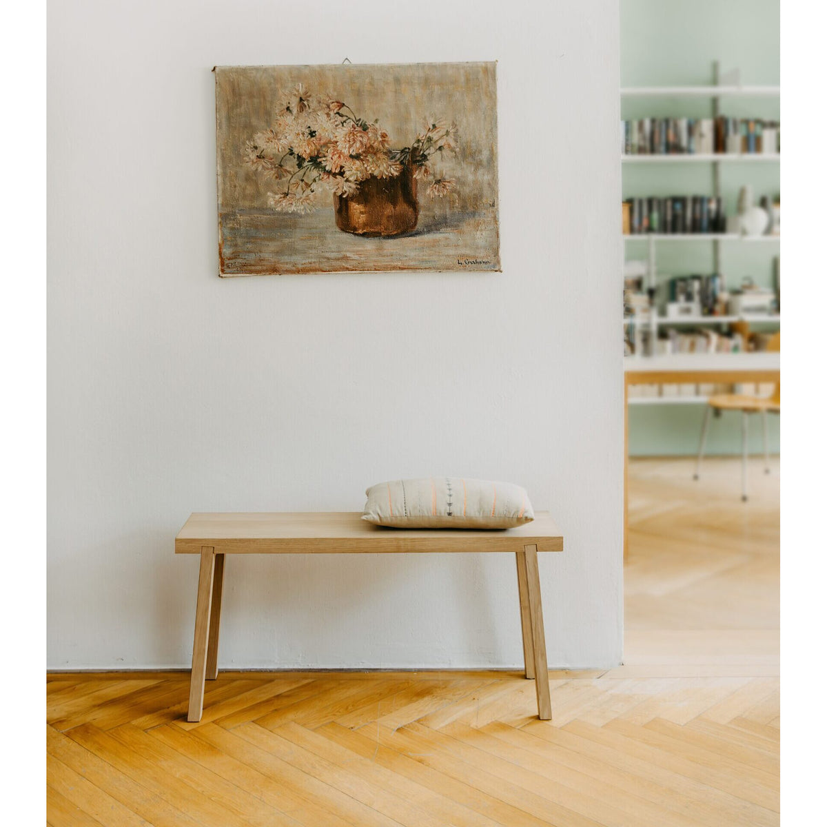 Holzbank „Schemel“ aus massivem unbehandeltem Eschenholz für zwei Personen – 95 cm