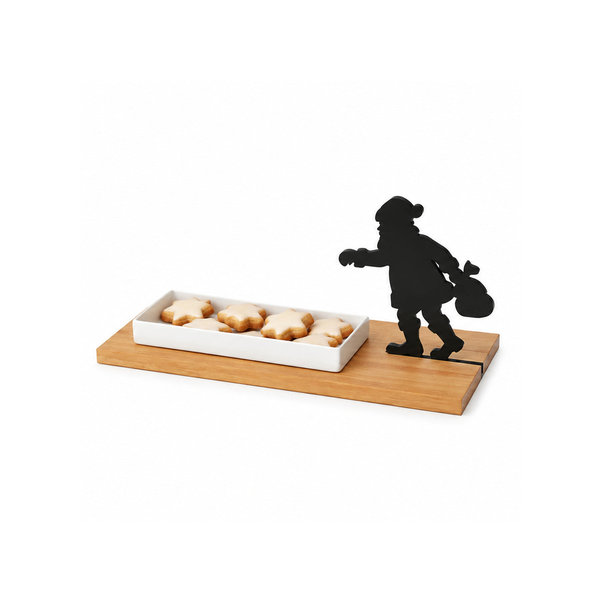 Keksschale „Klaus“ aus Holz mit Porzellanschale, Sternausstecher und Rezept