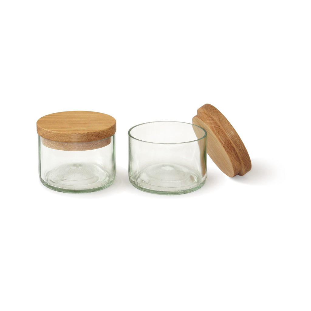 Salz- und Kräuterdosen aus Eichenholz mit klarem Glas