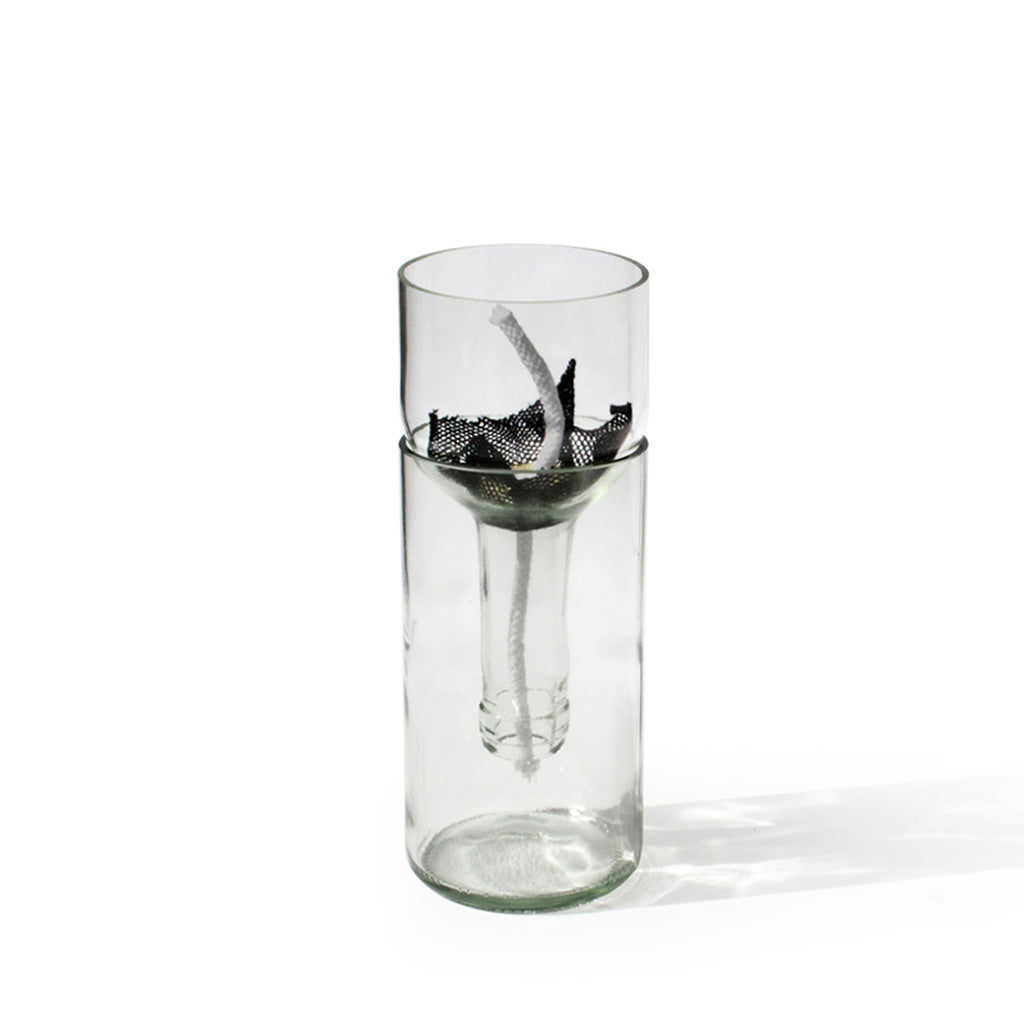 Selbstbewässerungsflasche für Pflanzen aus Glas und Holz
