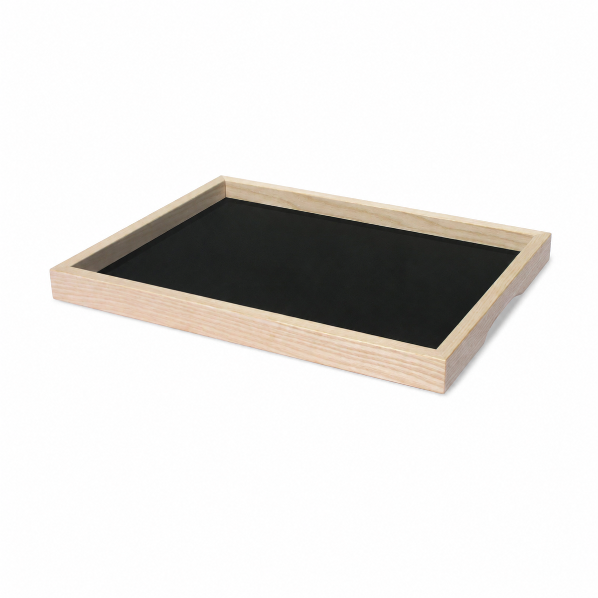 Kleines Serviertablett „Basic S“ aus unbehandeltem Eschenholz mit schwarzer HPL-Fläche – 35,5 × 28 cm