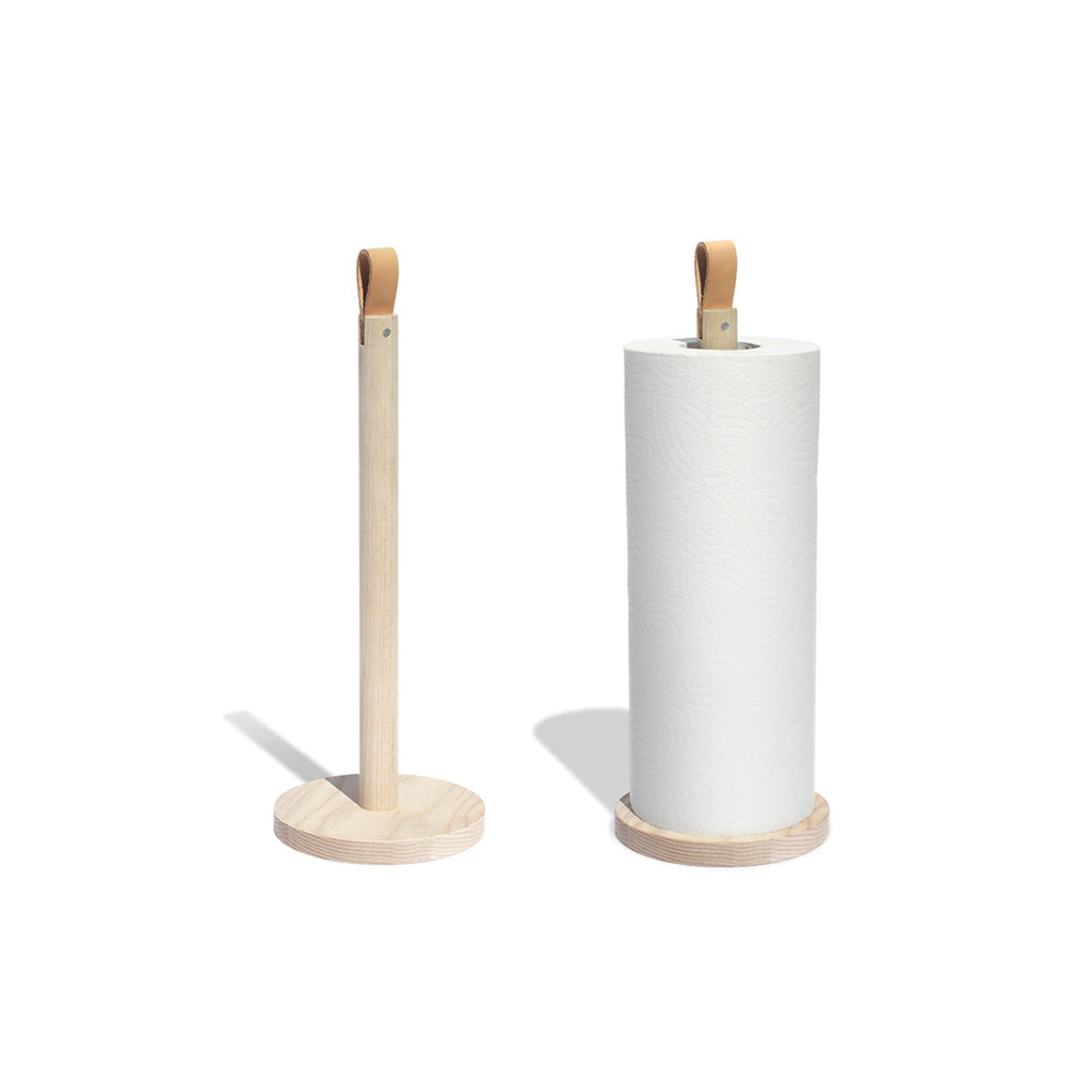 Küchenrollenhalter „Straight“ aus Eschenholz mit Lederschlaufe