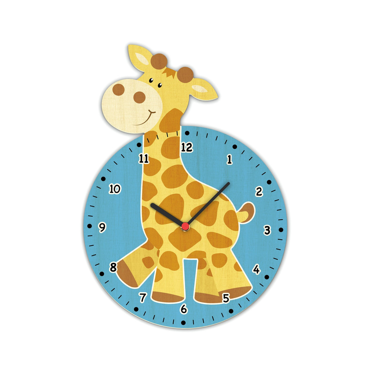 Kinder-Wanduhr Giraffe aus Holz mit Schweizer Quarzwerk Ø 30 cm für Kinder ab 2 Jahren
