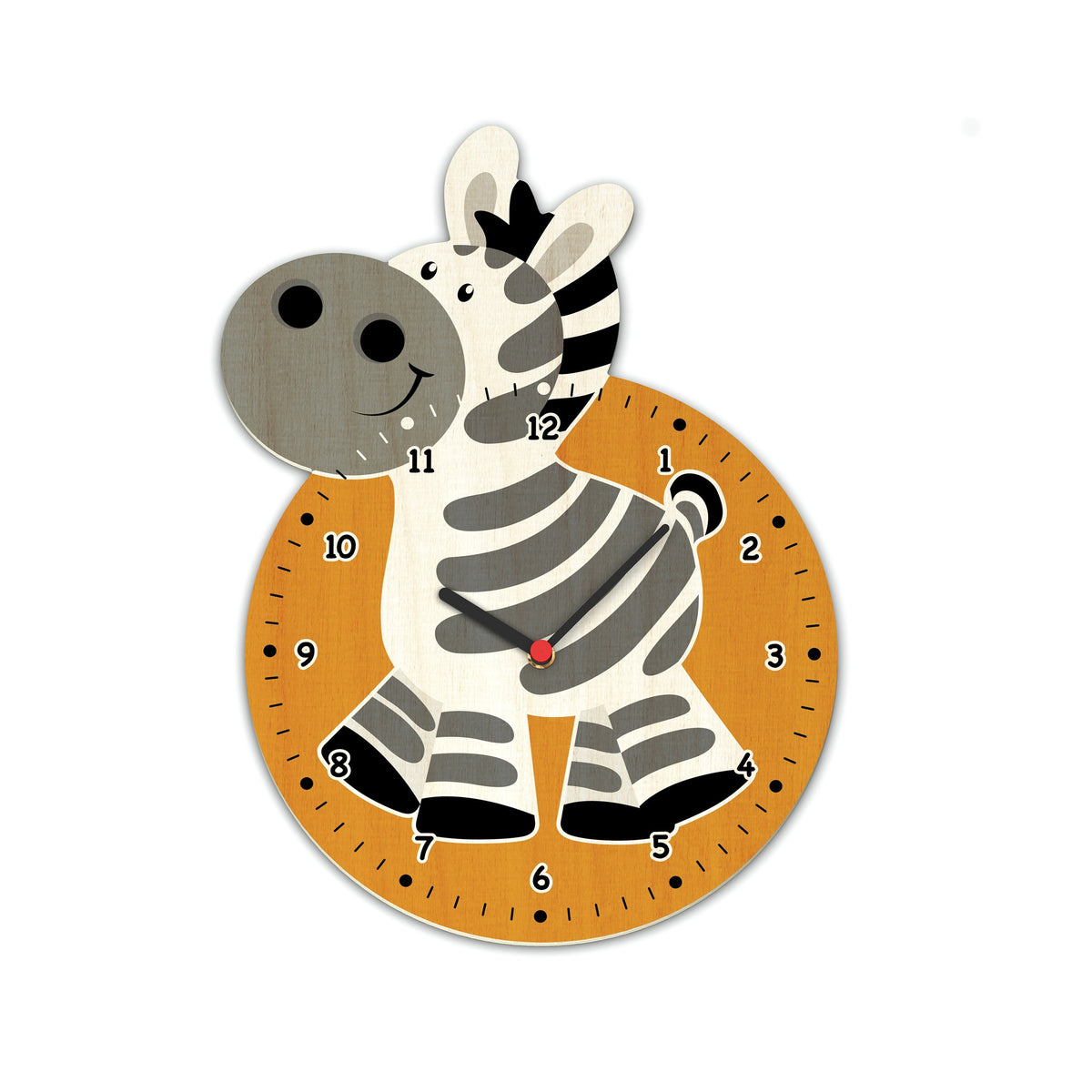 Kinder-Wanduhr Zebra aus Holz mit Schweizer Quarzwerk Ø 30 cm für Kinder ab 2 Jahren