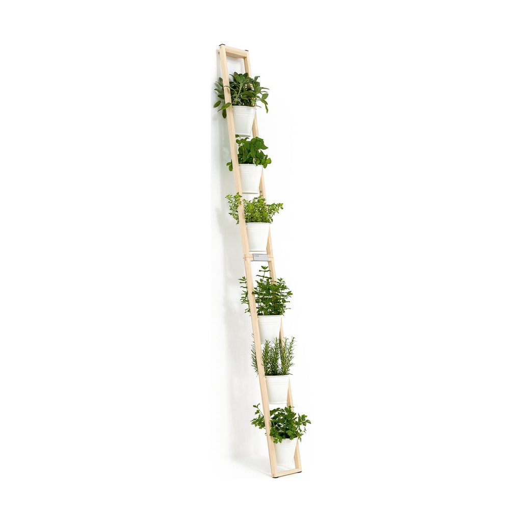 Pflanz- und Blumenleiter aus Eschenholz mit 6 flexiblen Töpfen in Weiss