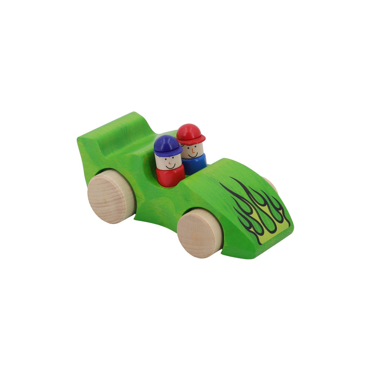 Rennwagen aus Holz mit Flammenmotiv in Grün für Kinder ab 3 Jahren