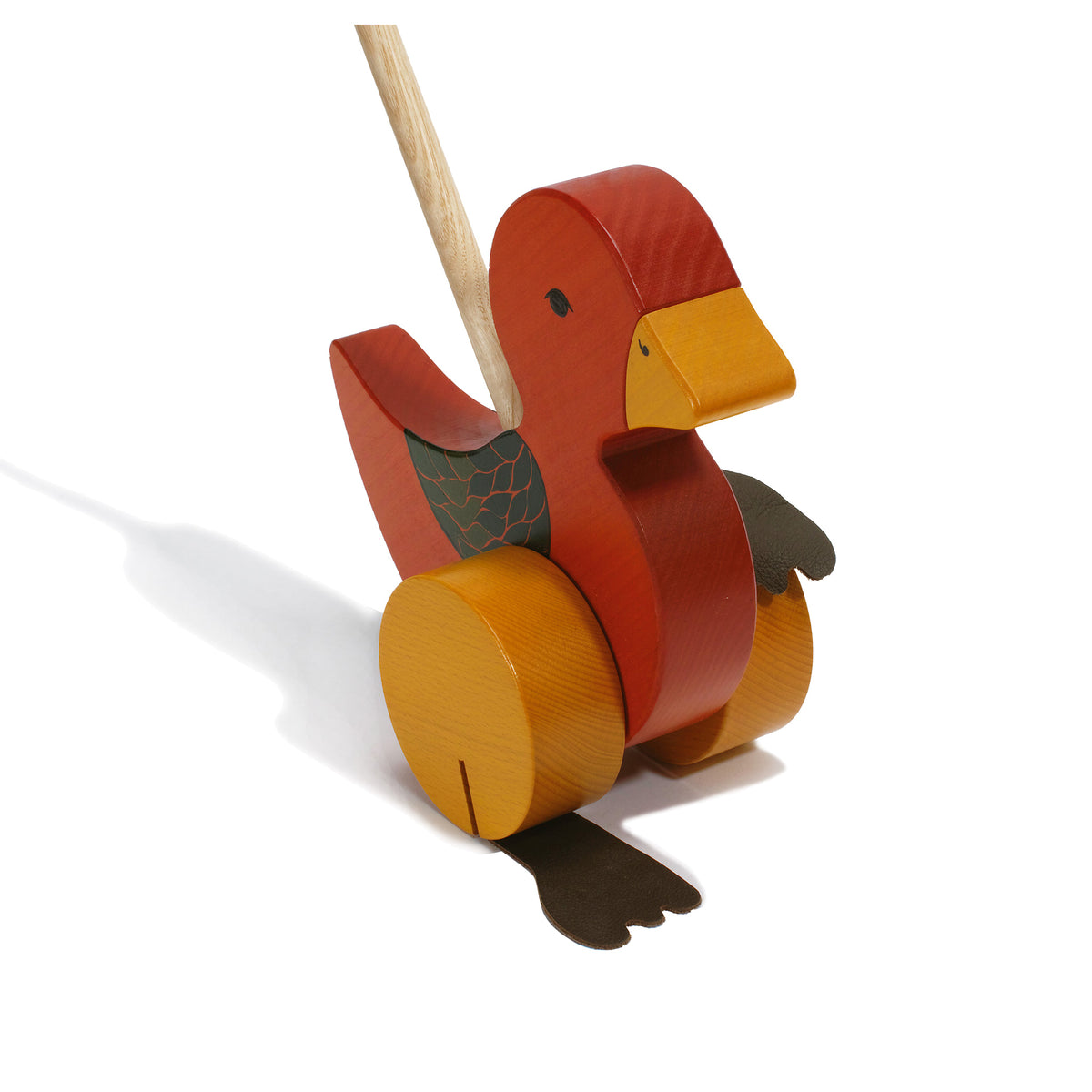 Schiebetier Ente aus Holz in Rot für Kleinkinder ab 18 Monaten