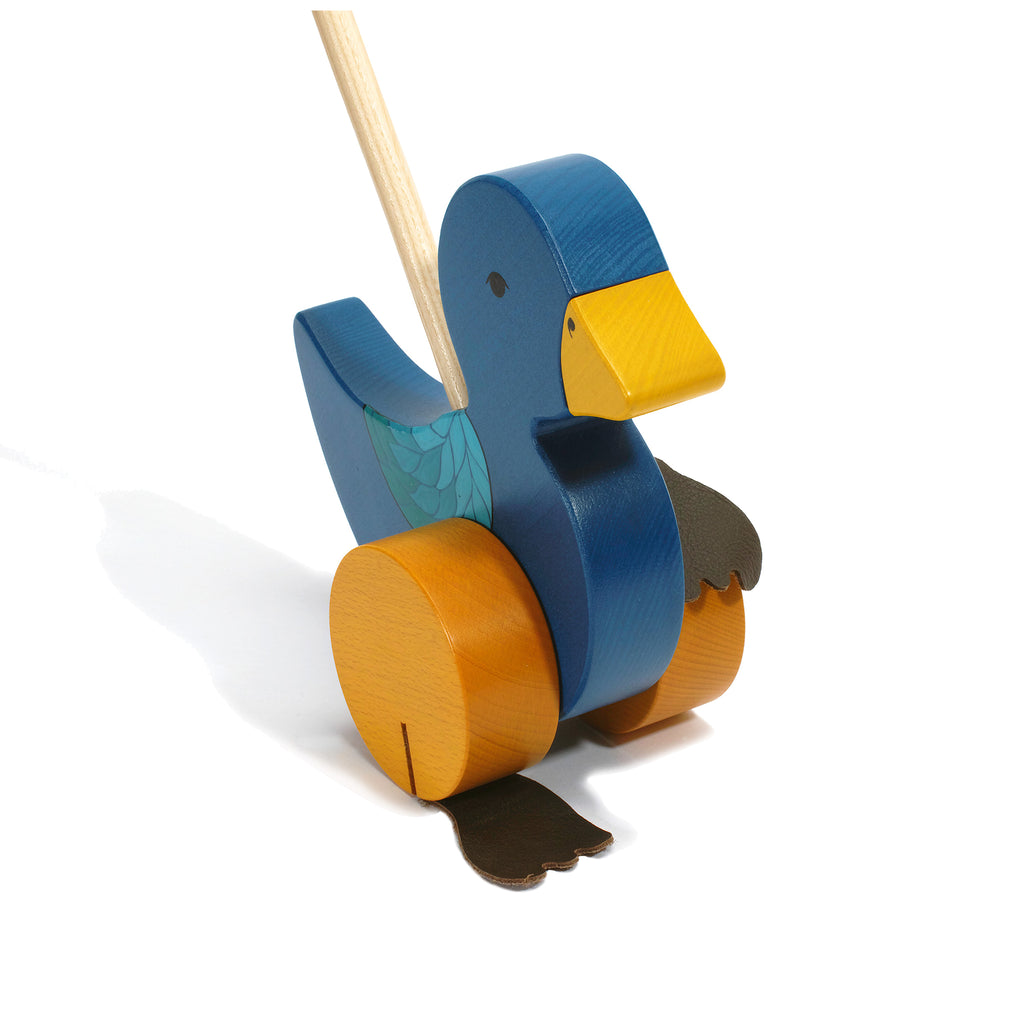 Schiebetier Ente aus Holz in Blau für Kleinkinder ab 18 Monaten