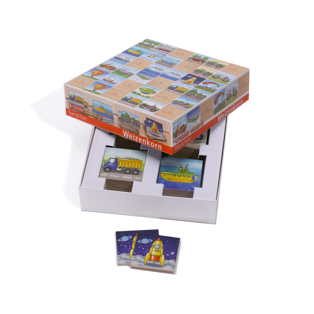 Memo-Spiel Fahrzeuge aus Holz für Kinder ab 4 Jahren