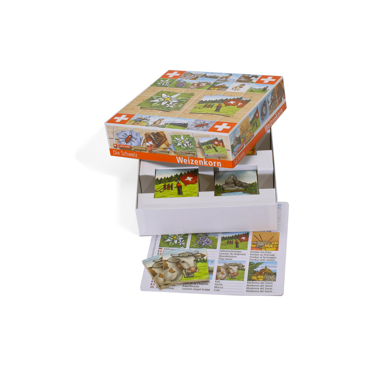 Memo-Spiel Schweiz aus Holz für Kinder ab 4 Jahren
