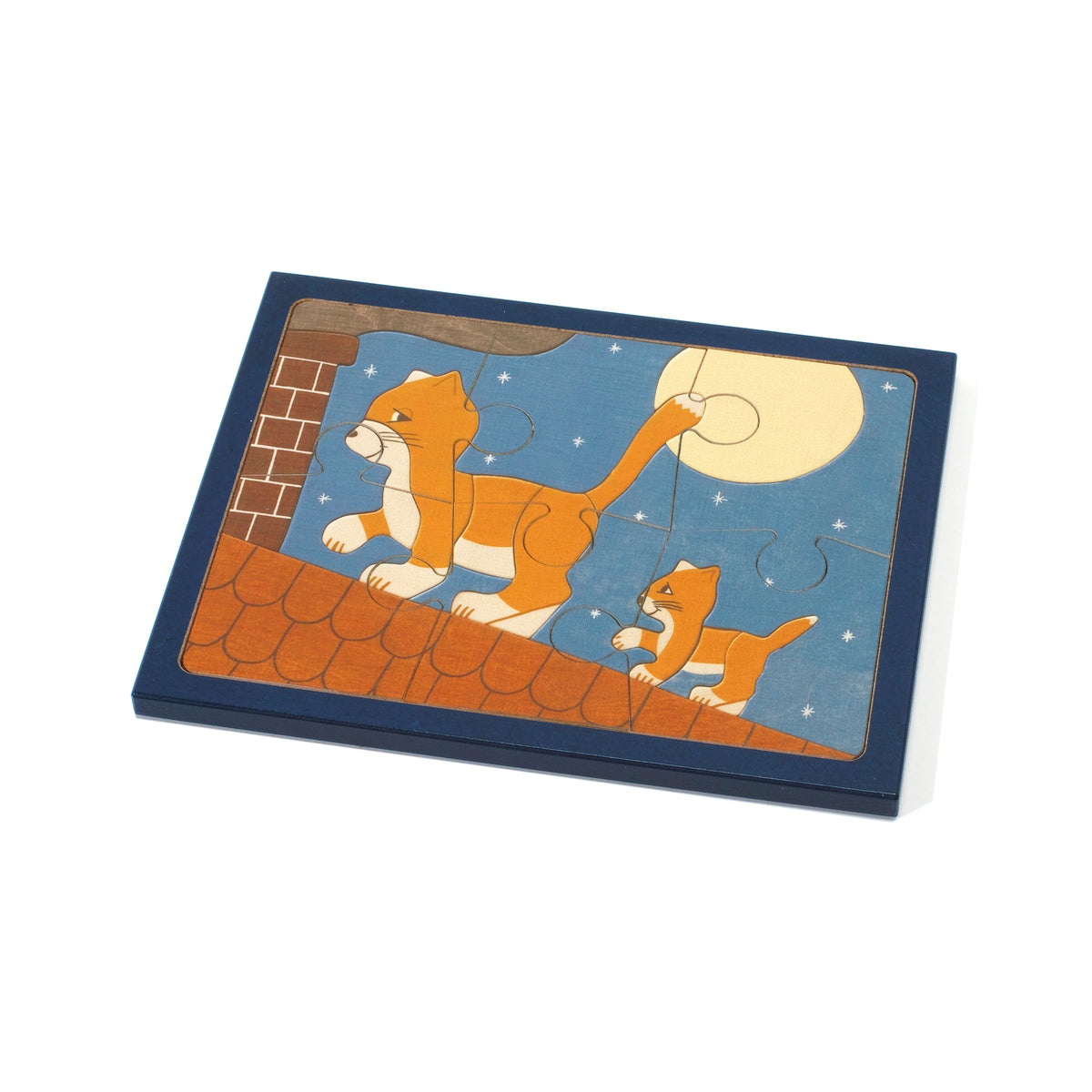 Kleines Holzpuzzle Katze auf dem Dach mit 6 Teilen für Kinder ab 3 Jahren