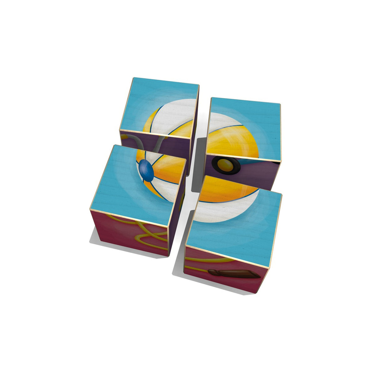 Würfelpuzzle Spielgeräte aus Holz mit 4 Würfeln für Kleinkinder ab 2 Jahren
