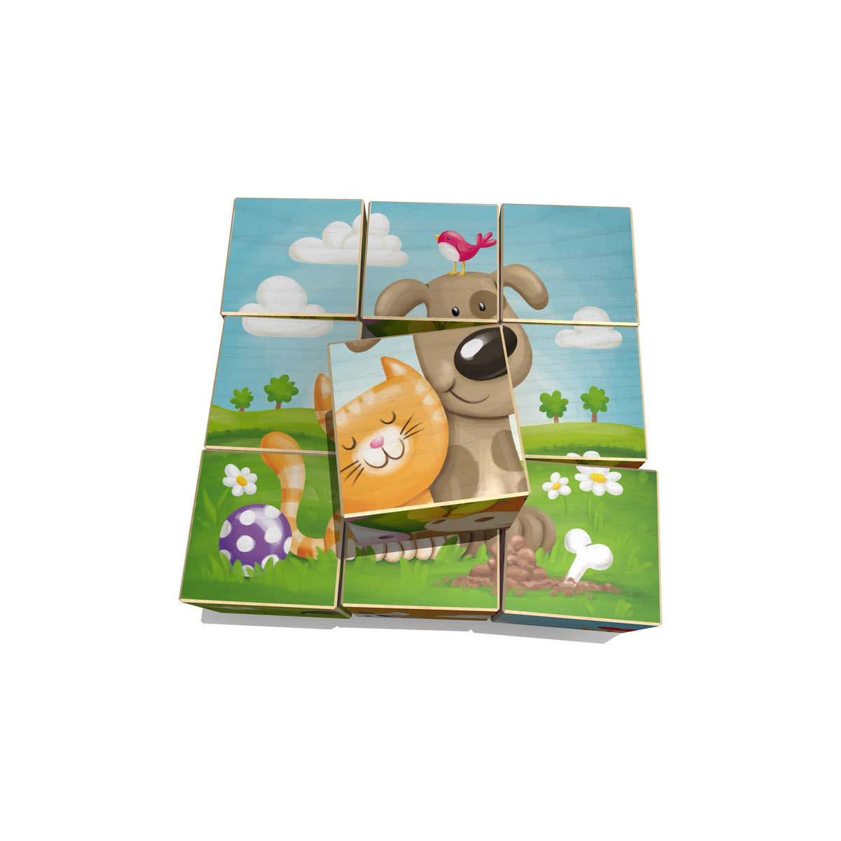 Würfelpuzzle Bauernhof aus Holz mit 9 Würfeln für Kinder ab 3 Jahren