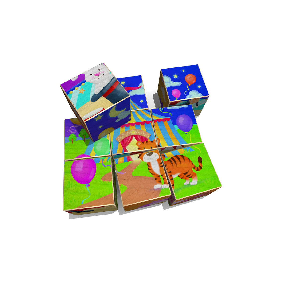 Würfelpuzzle Zirkus aus Holz mit 9 Würfeln für Kinder ab 3 Jahren
