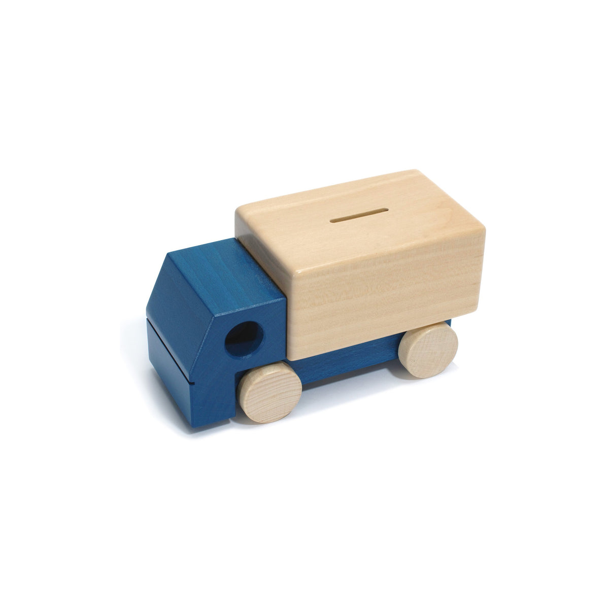 Holzspardose Lastwagen in Blau mit Schlüssel