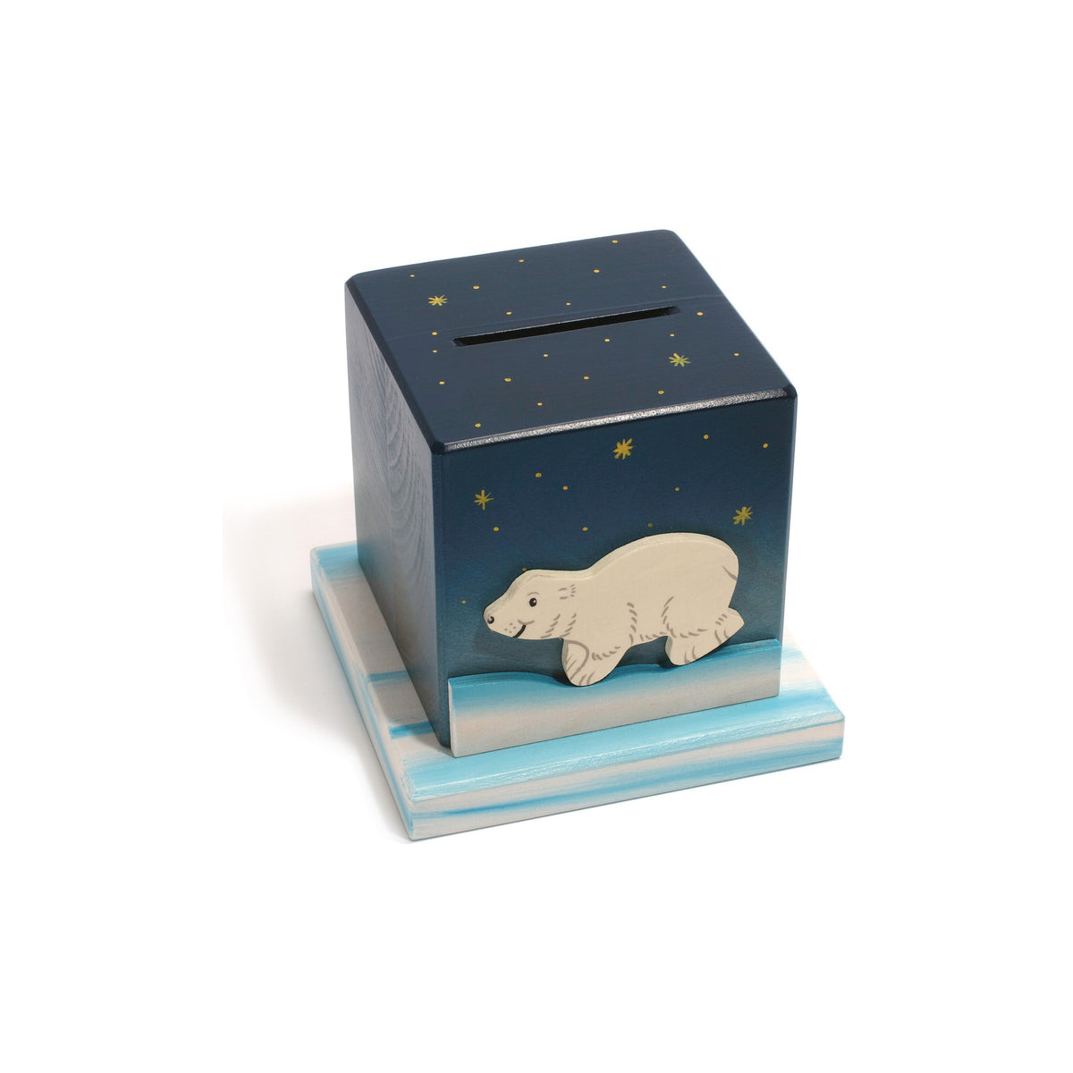 Holzspardose Eisbär mit Schlüssel