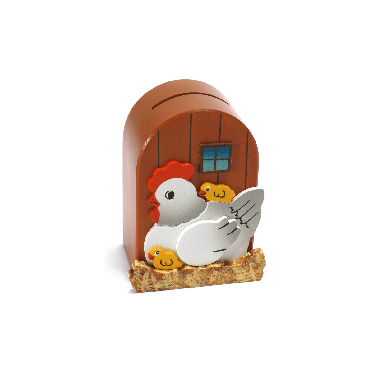Holzspardose Huhn mit Schlüssel