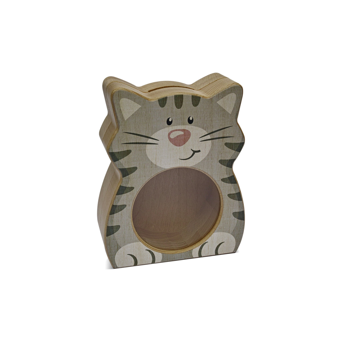 Holzspardose Katze mit Sichtfenster
