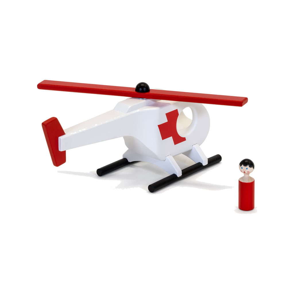 Sanitätshelikopter aus Ahornholz mit Spielfigur ab 2 Jahren