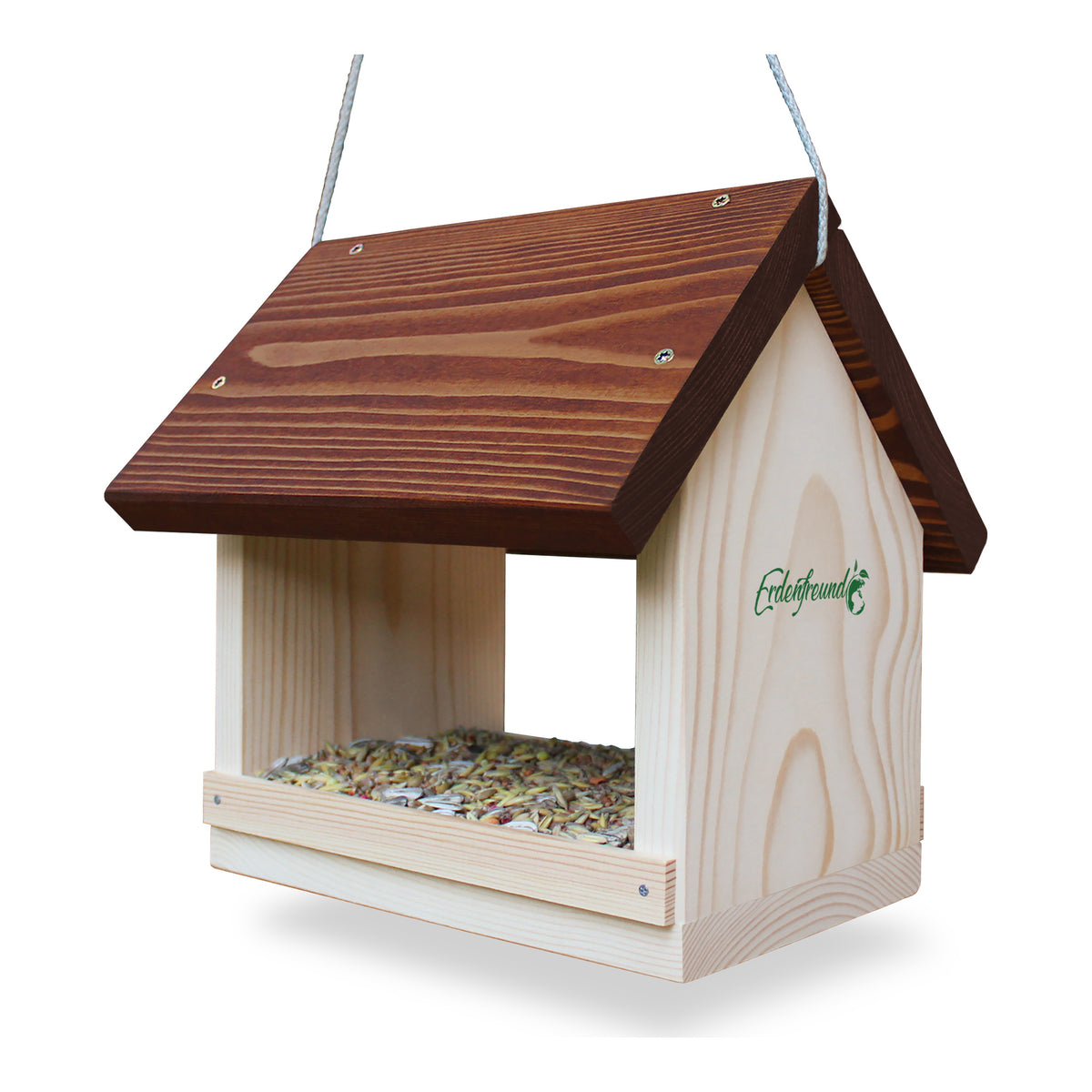 Grosses Vogelfutterhaus aus Massivholz zum Aufhängen