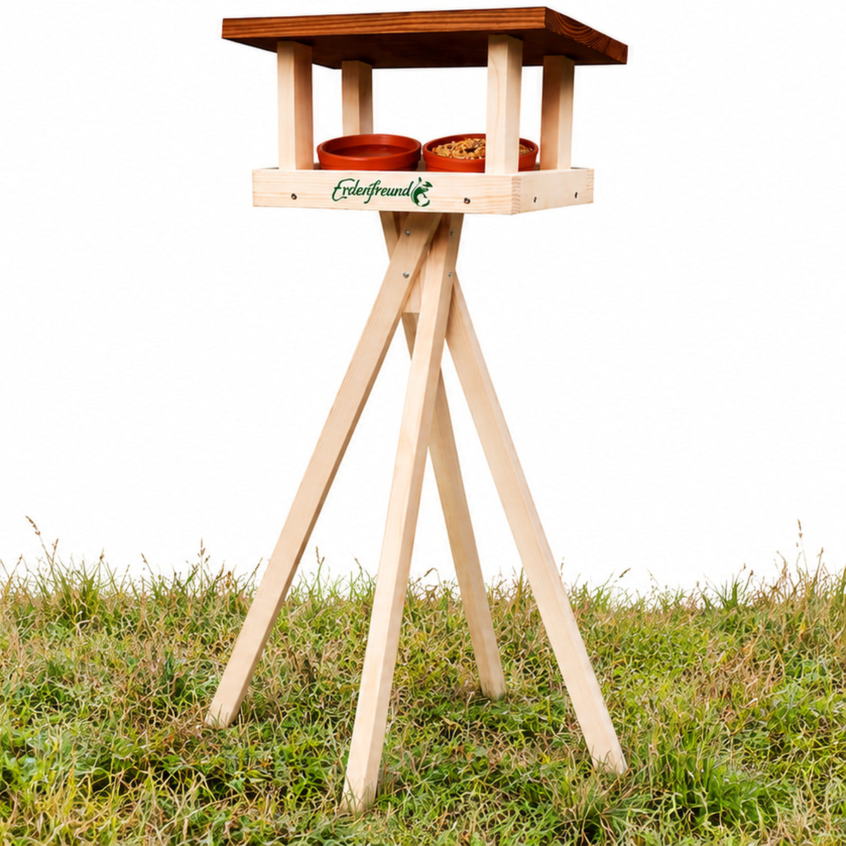 Vogelhaus mit Ständer aus Massivholz inkl. Futter- und Wassernapf