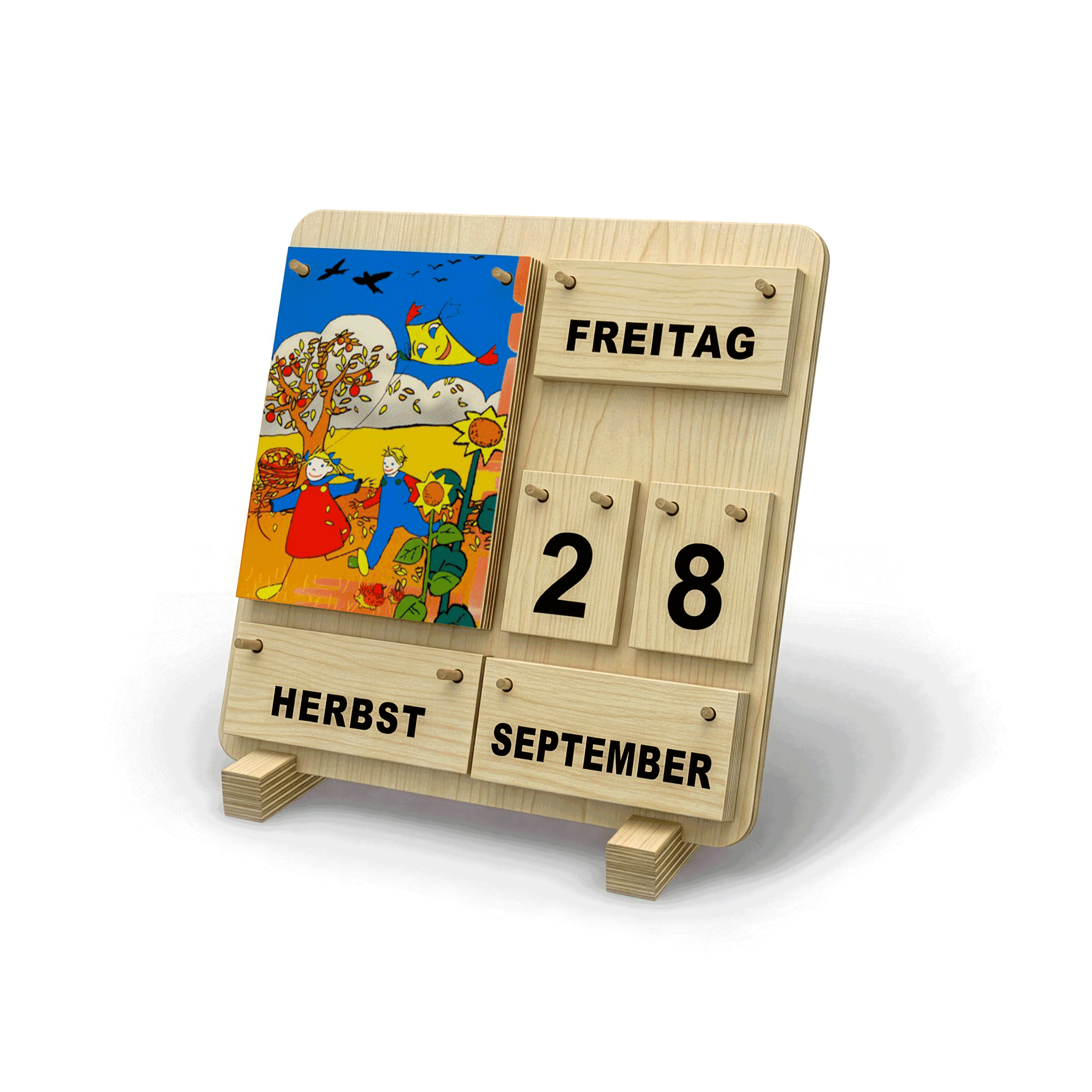 Zwei Standwinkel aus Naturholz für Dauerkalender