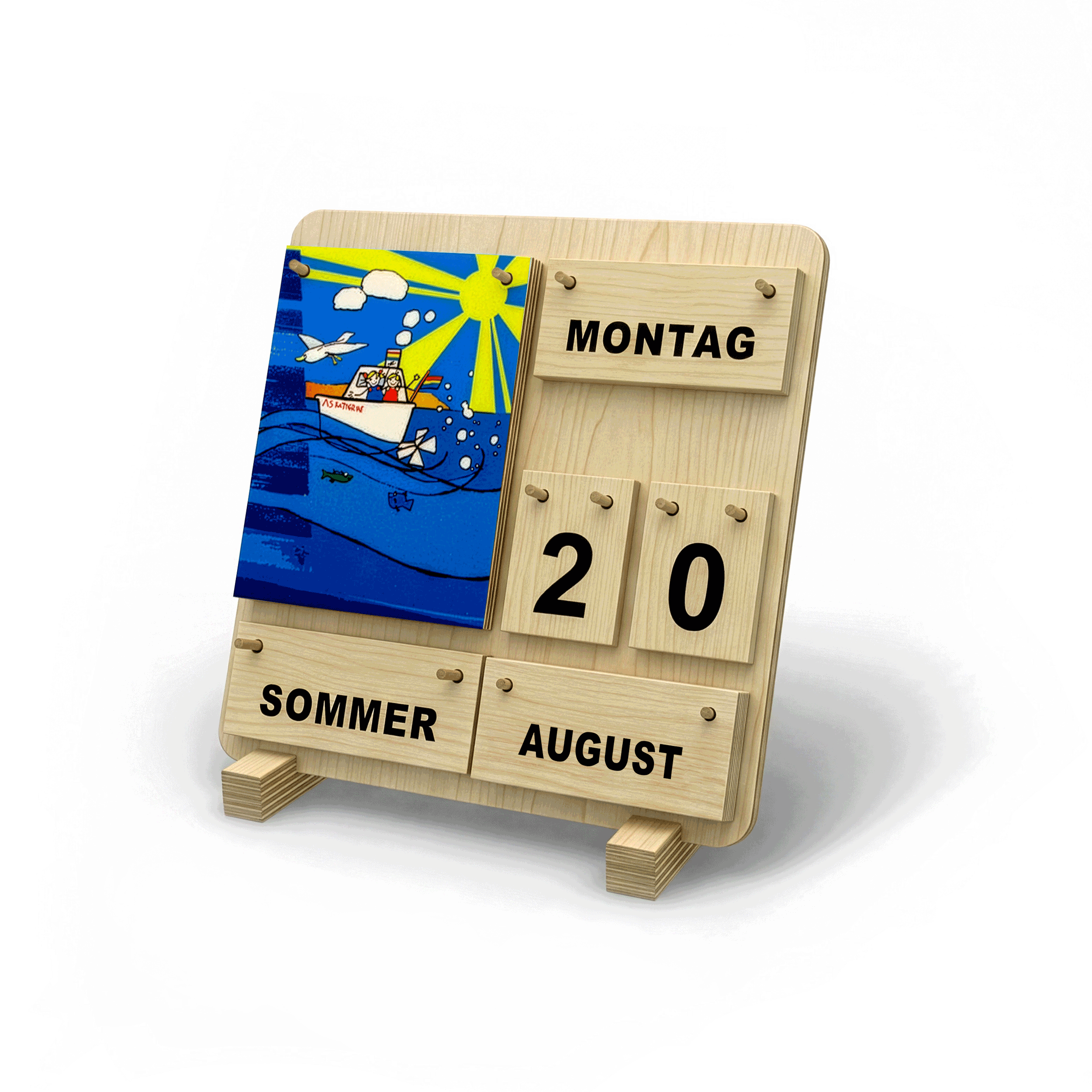 Kinder-Dauerkalender Karl und Kat aus Holz für Kindergarten und Grundschule