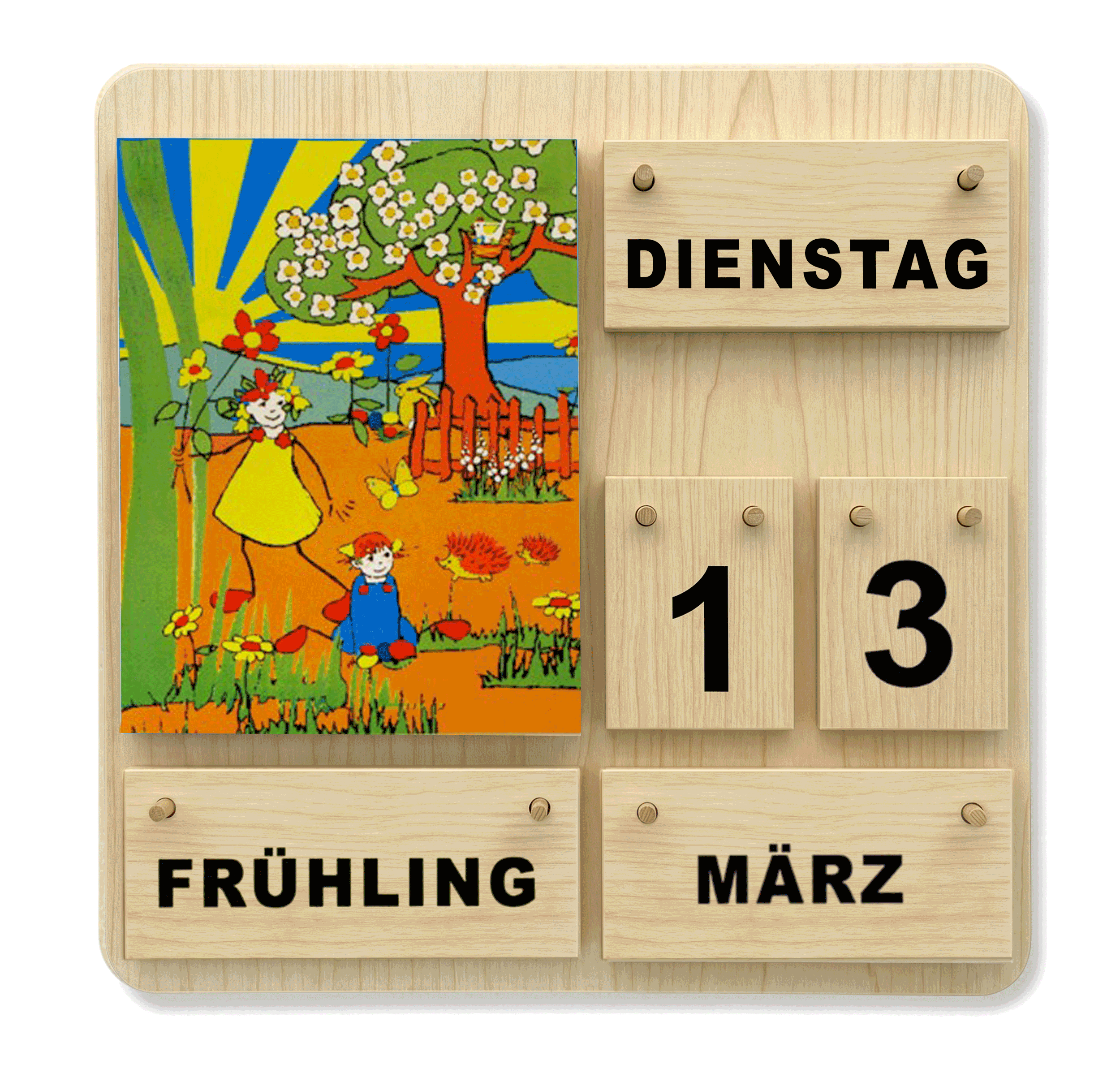 Kinder-Dauerkalender Karl und Kat aus Holz für Kindergarten und Grundschule