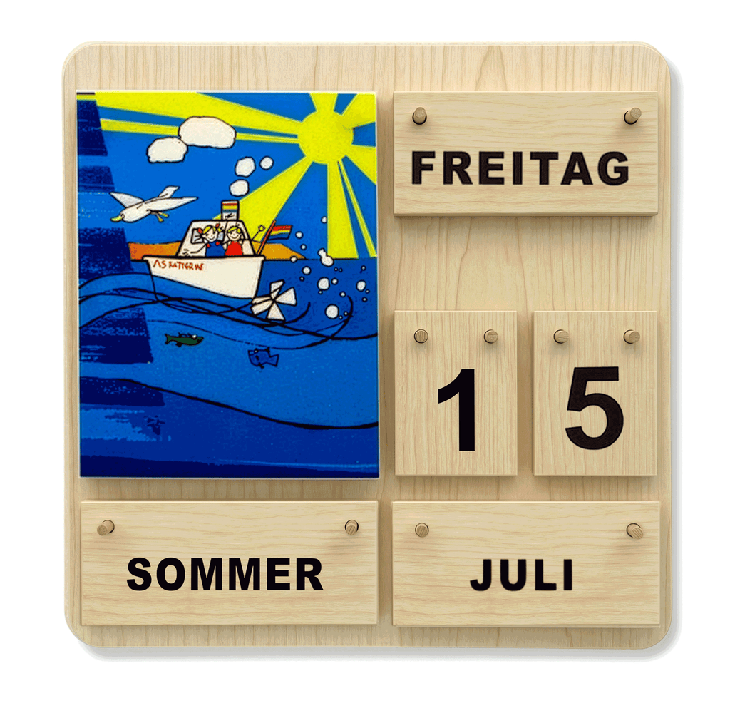 Kinder-Dauerkalender Karl und Kat aus Holz für Kindergarten und Grundschule