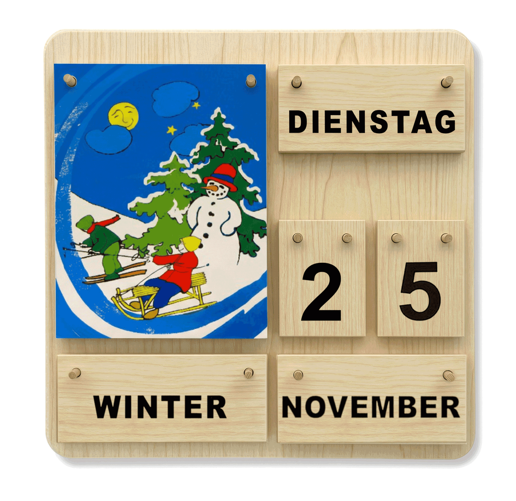 Kinder-Dauerkalender Karl und Kat aus Holz für Kindergarten und Grundschule