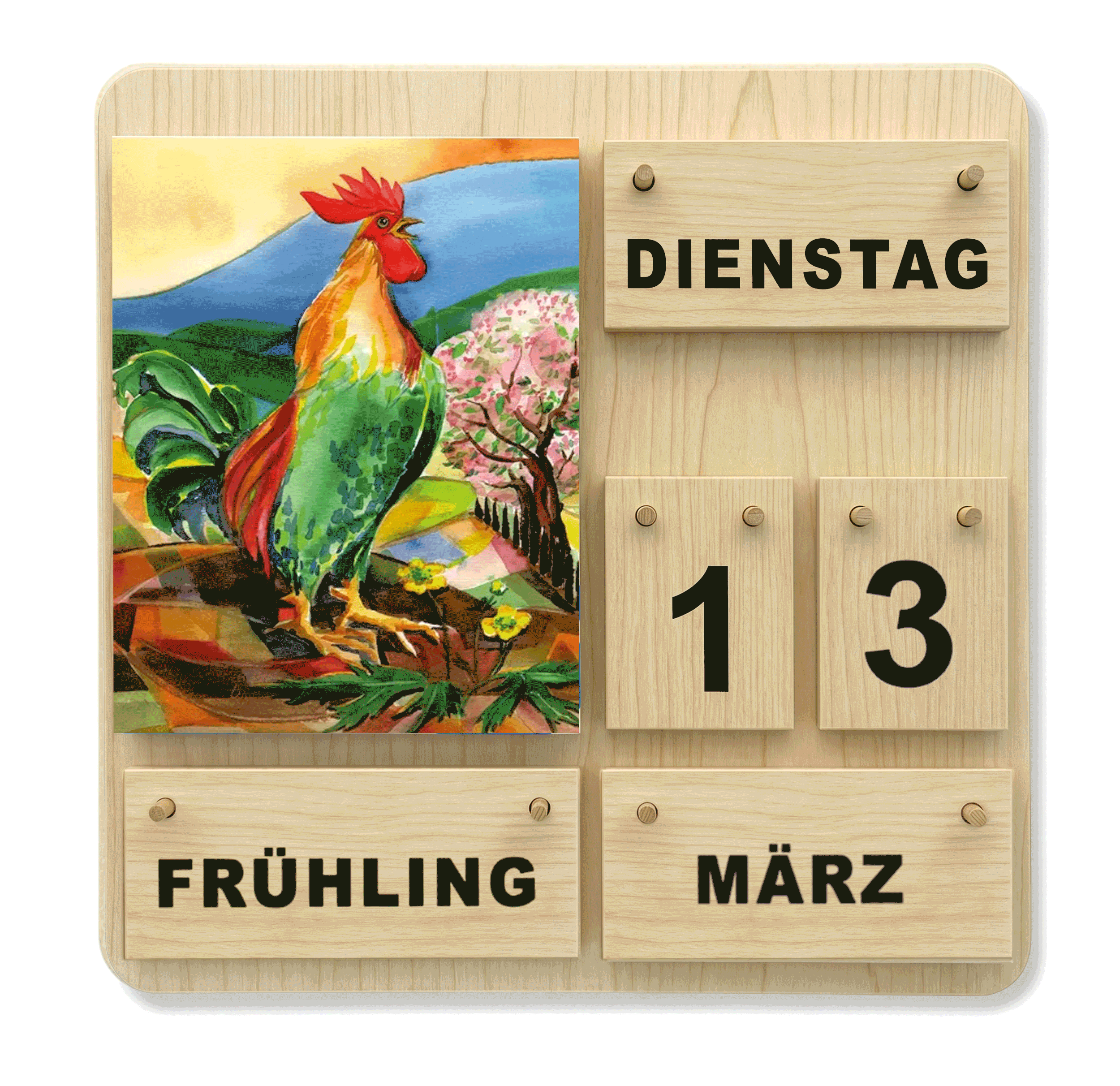 Vier-Jahreszeiten-Dauerkalender aus Holz für Senioren und Familien