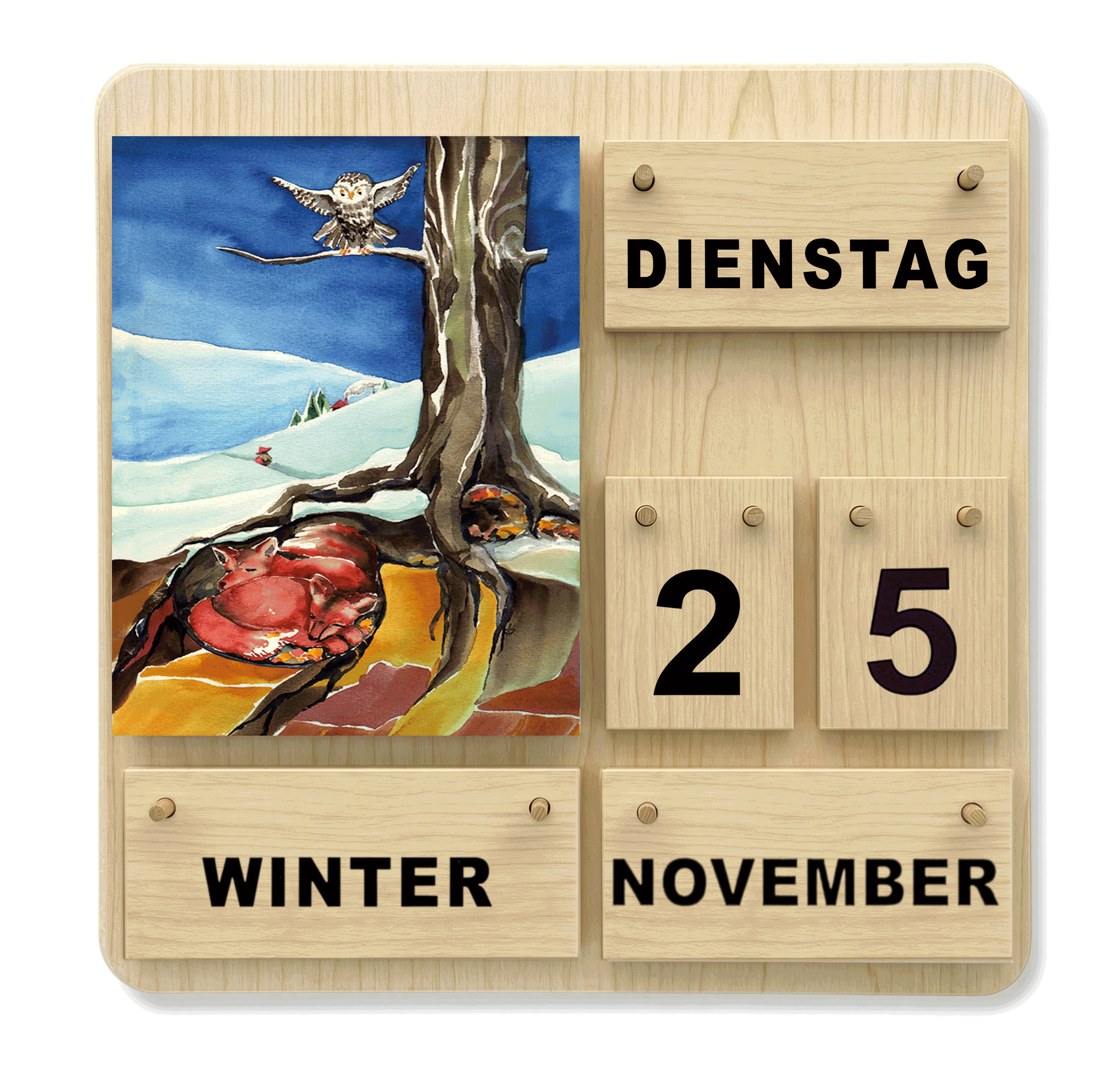 Vier-Jahreszeiten-Dauerkalender aus Holz für Senioren und Familien