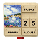 Englischer Four-Seasons-Dauerkalender aus Holz mit Jahreszeitenmotiven
