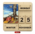 Englischer Four-Seasons-Dauerkalender aus Holz mit Jahreszeitenmotiven