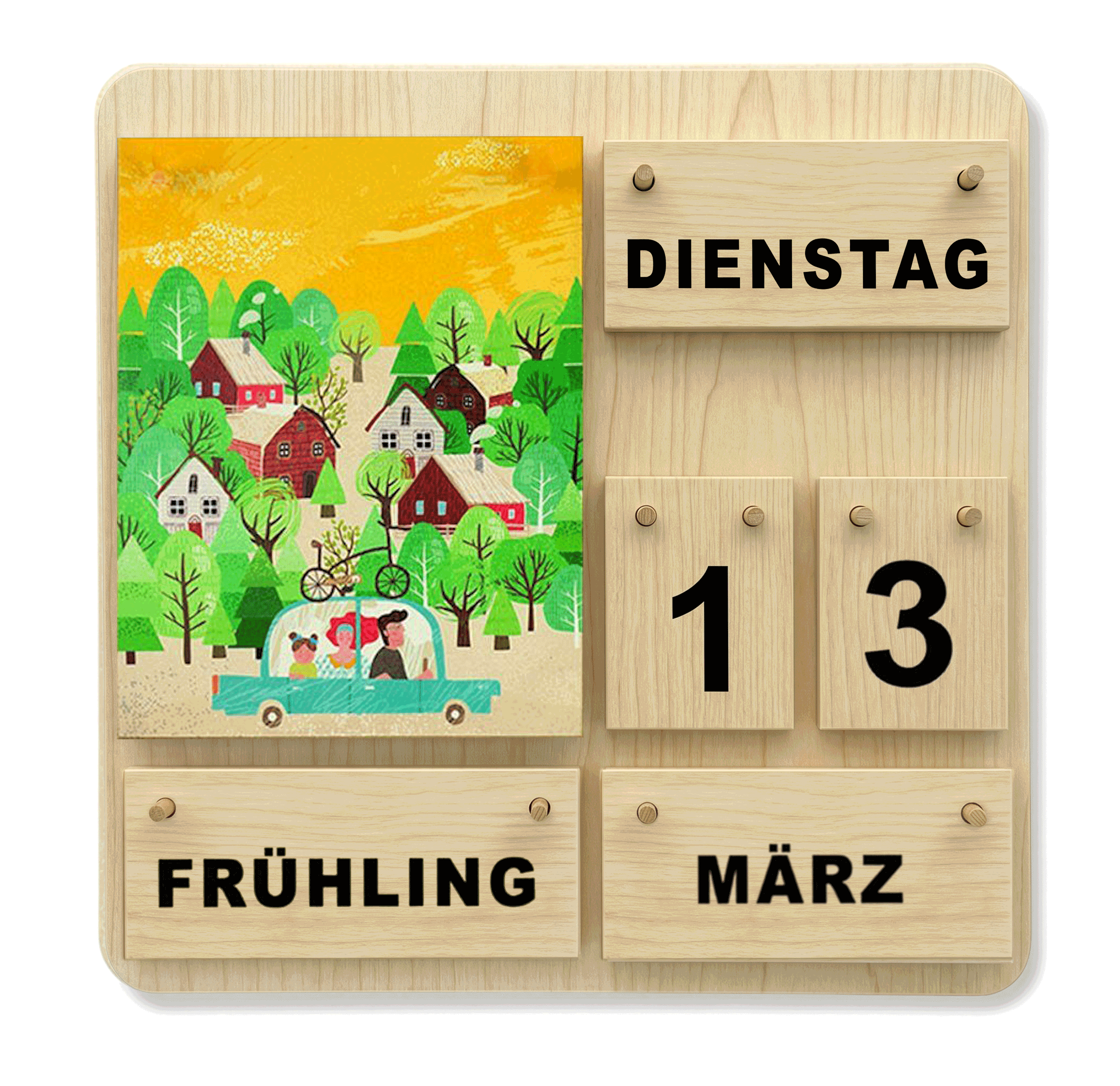 Immerwährender Holzkalender für Schule, Grundschule und Familie