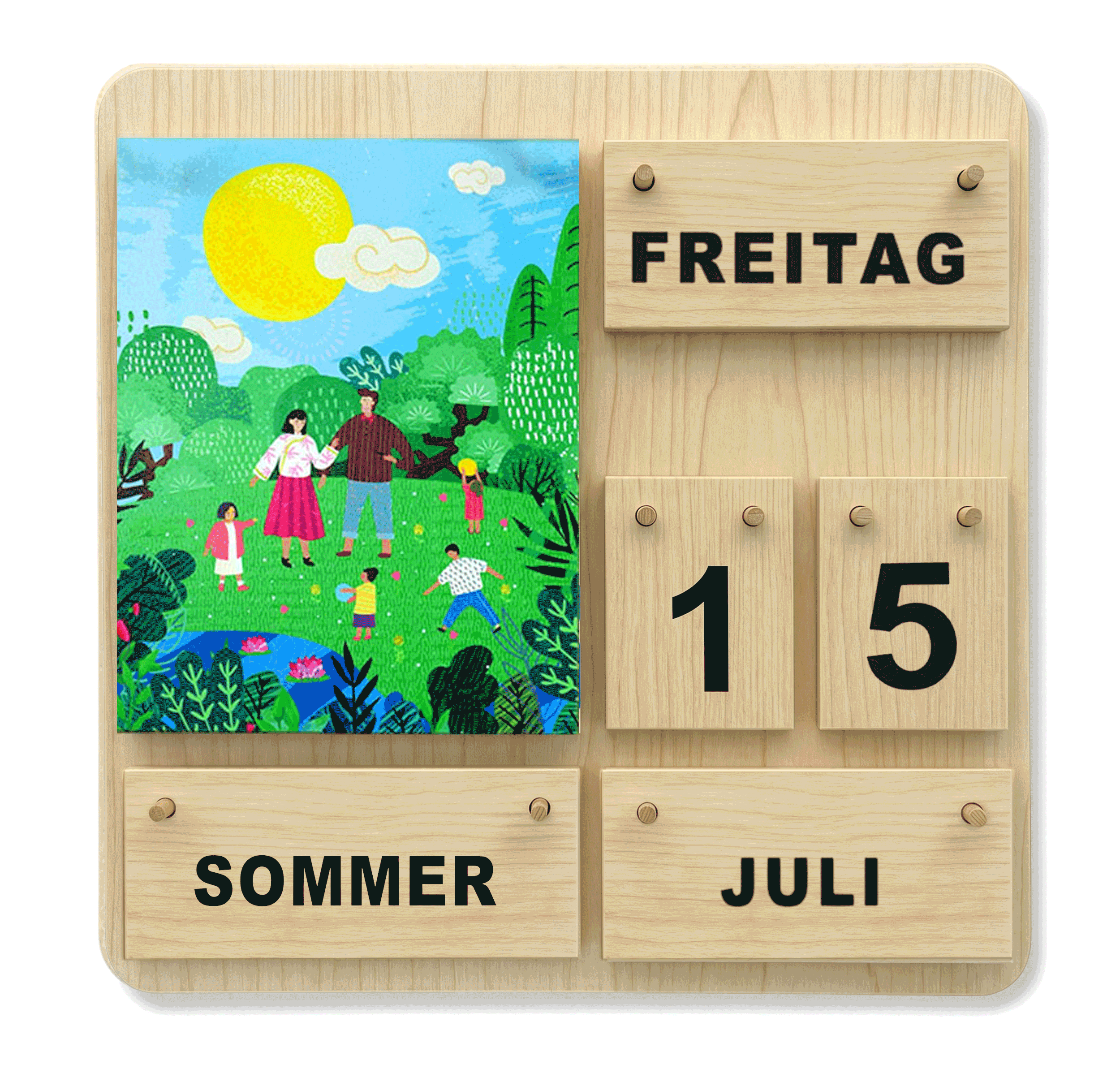Immerwährender Holzkalender für Schule, Grundschule und Familie