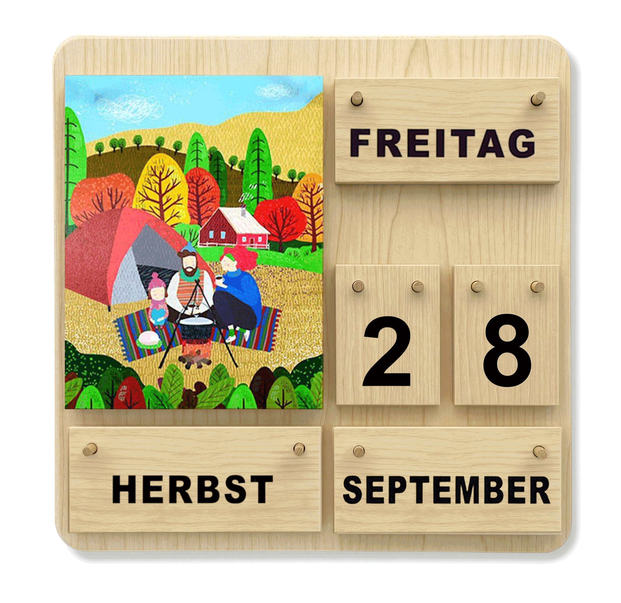 Immerwährender Holzkalender für Schule, Grundschule und Familie